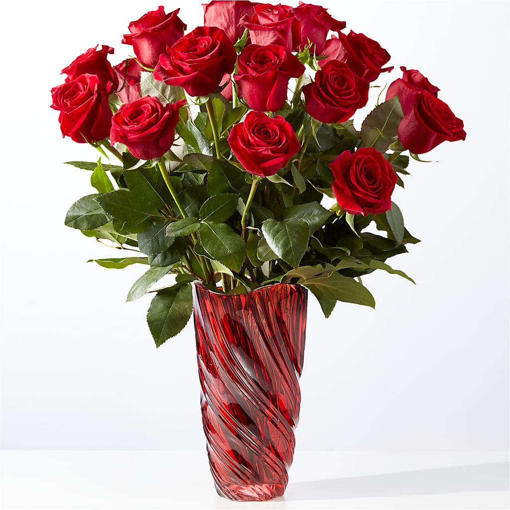 Classic Love Red Rose Bouquet with Luxe Swirl Vase – Pt Passionate Florist, Monroe WA